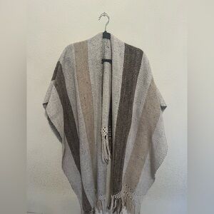 100% Wool Hand Knit Poncho with Fringe